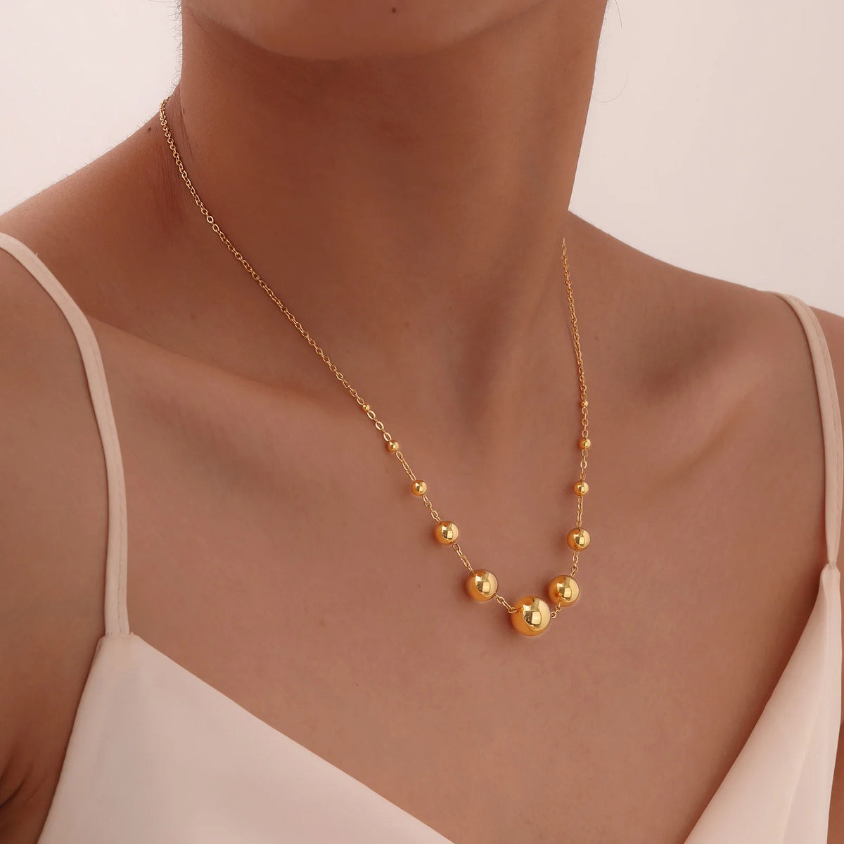 Waterproof Bead Station Choker Necklace | Gold Stainless Steel Choker Necklace SPOT