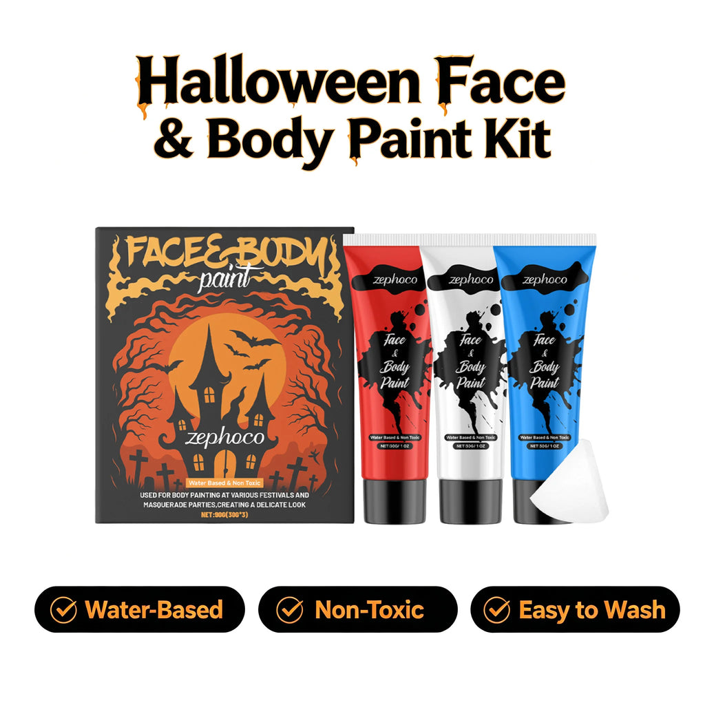 Halloween Face & Body Paint Kit – 3 Colors High Coverage Cream Body Paint Kit SPOT