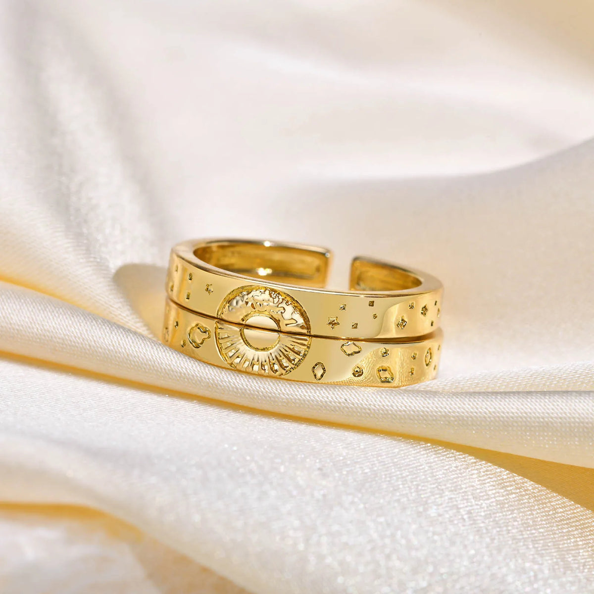 Sun & Moon Couple Matching Rings – Adjustable Gold Band Pair Couple Matching Rings SPOT