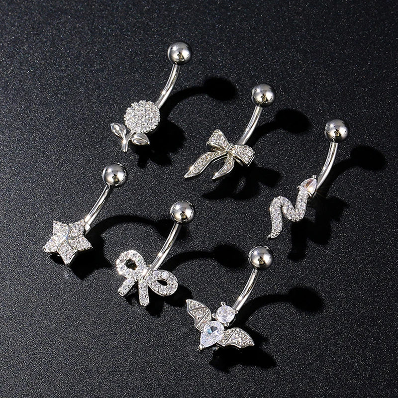 Zircon Belly Button Ring – Stainless Steel Navel Piercing Jewelry Navel Piercing Ring SPOT