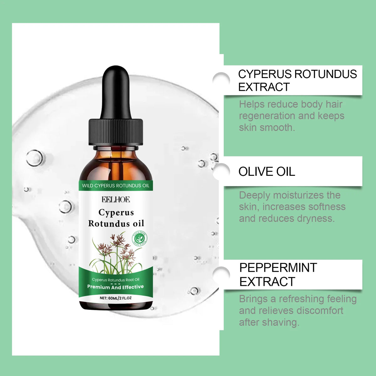 Eelhoe 60ml Hair Inhibitor Serum – Cyperus Rotundus Body Oil Hair Inhibitor Serum SPOT