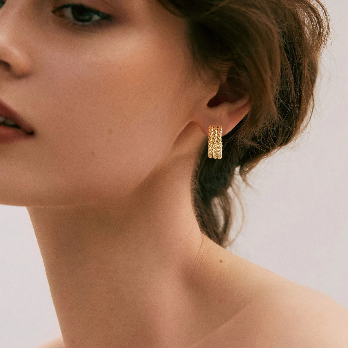 Triple Braided Twist Rope Gold Hoop Earrings – Stainless Steel Hoop Earrings SPOT
