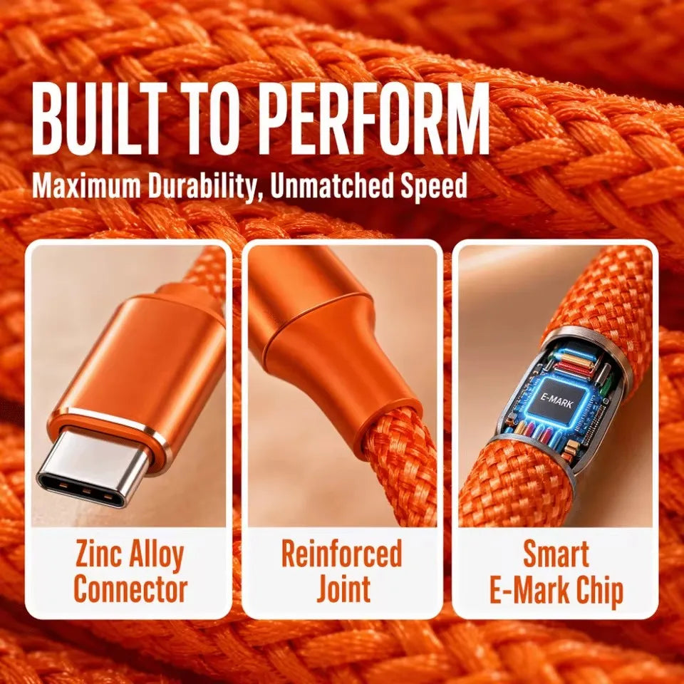 100W 90-Degree USB-C to USB-C Fast Charging Cable – Orange USB-C Charging Cable SPOT