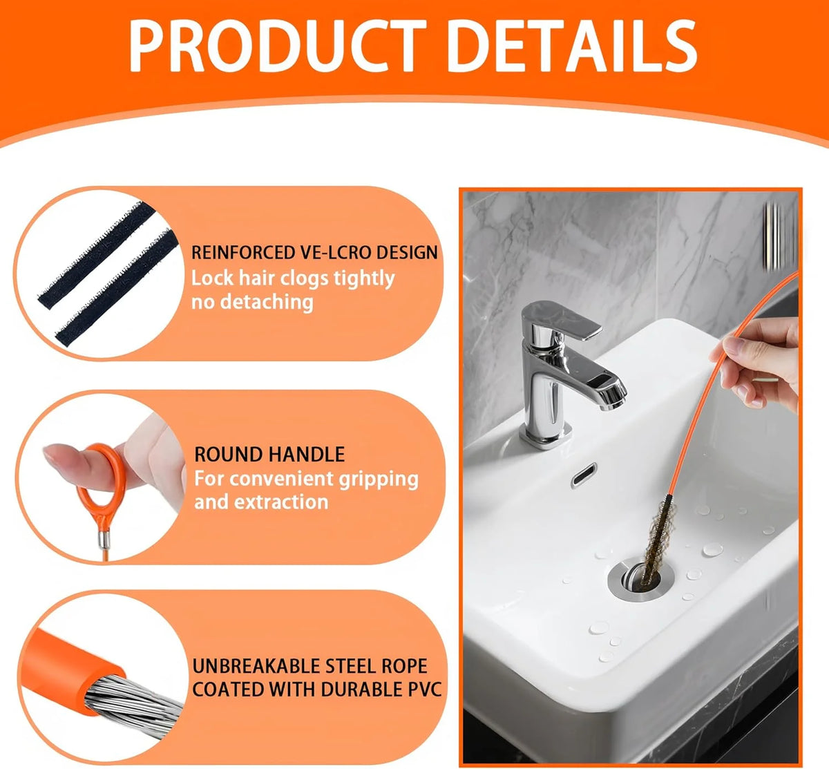 Flexible Drain Snake Hair Clog Remover Tool Set – 1/3/5 Pack Drain Cleaning Tool SPOT