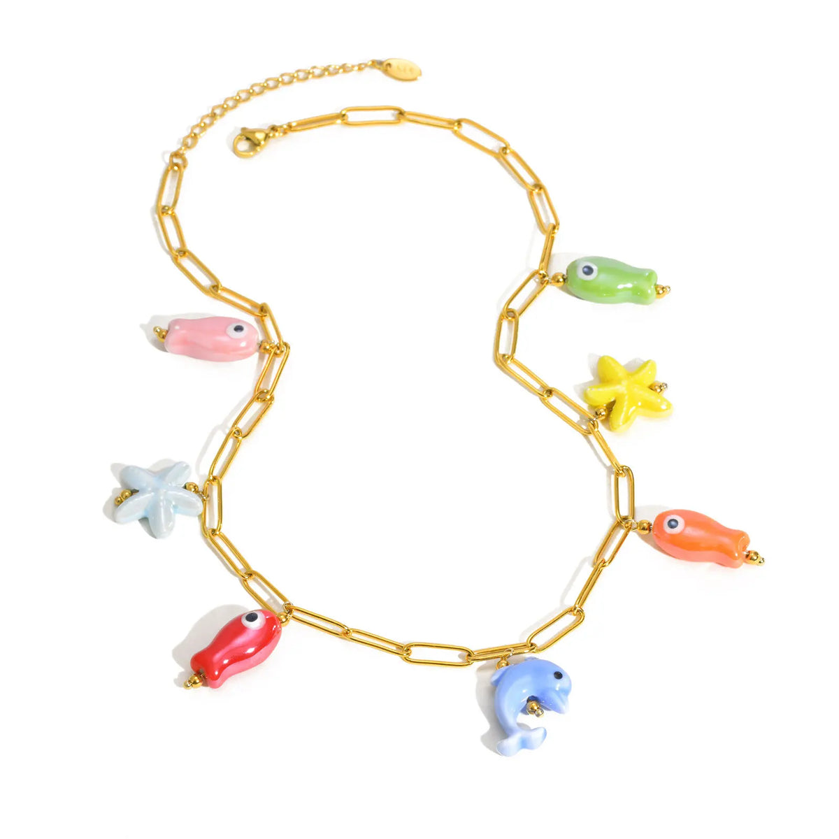 Y2K Ocean Ceramic Pendant Necklace – Tarnish-Free Stainless Steel Pendant Necklace SPOT NC-2144G02