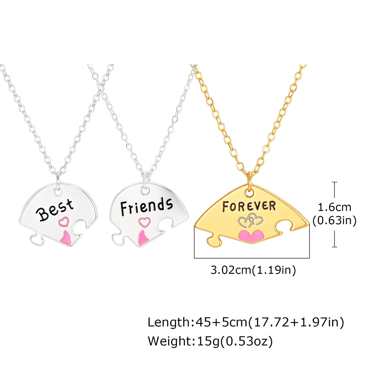 BFF Puzzle Heart Necklace Set for 3 – Gold & Silver Friendship Friendship Pendant Necklace SPOT