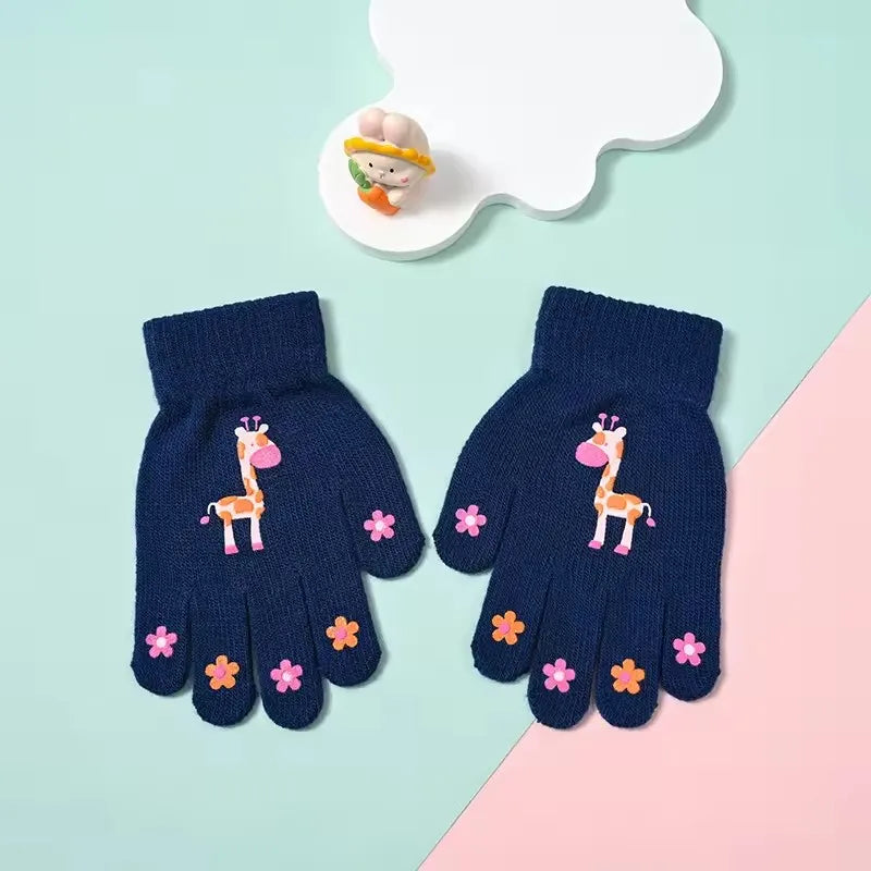 Kids Cartoon Animal Knitted Gloves – Warm Winter Gloves Kids Winter Gloves SPOT giraffe