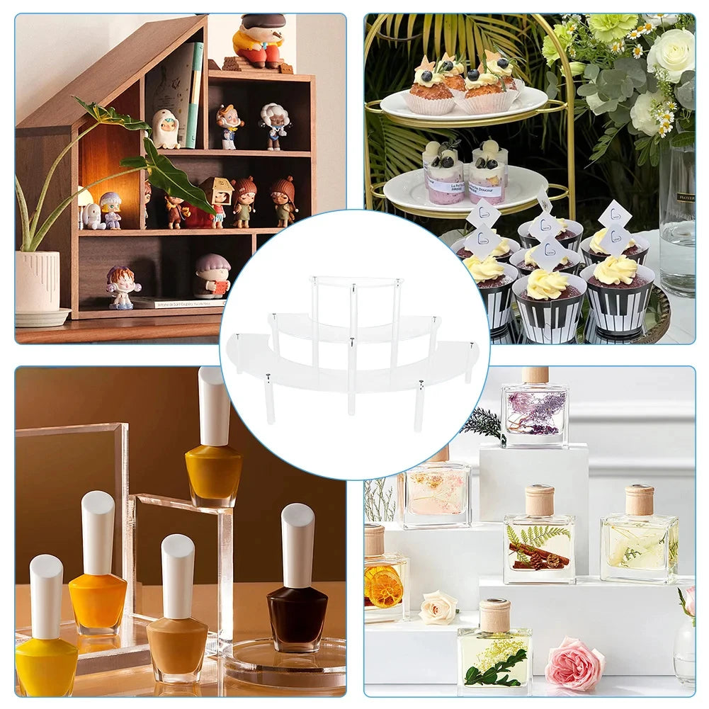 3-Tier Half Moon Clear Acrylic Display Risers – Stand Set Acrylic Display Riser SPOT