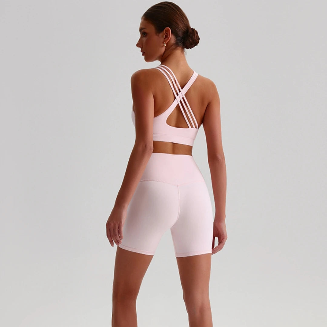 Women's High Waist Yoga Short Legging & Cross Back Bra Set Yoga Activewear Set SPOT