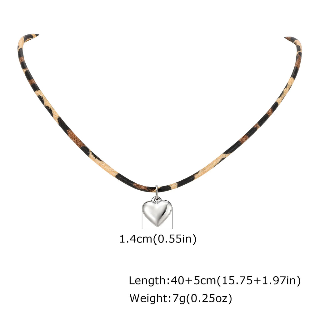 Women's Stainless Steel Heart Leopard Print Choker Necklace Choker Necklace SPOT NC-2830S