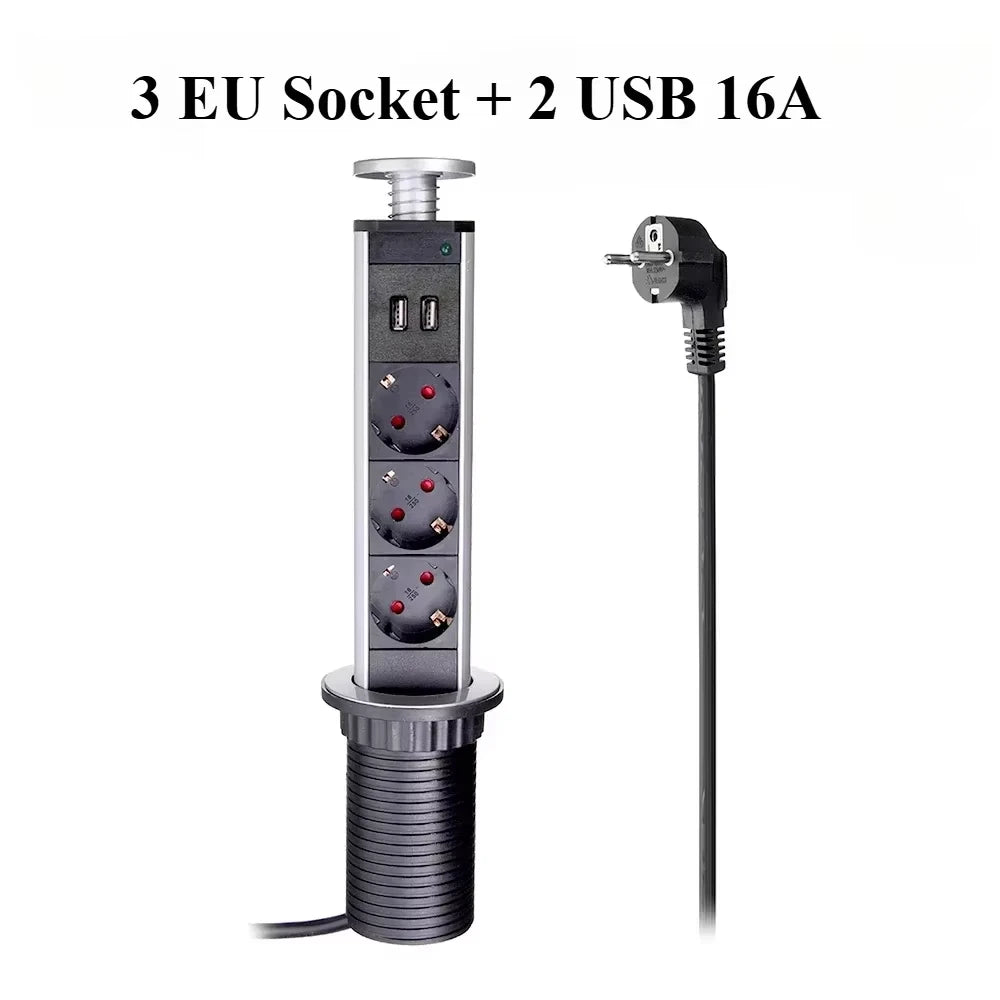 Pop-Up Table Socket – 3 EU Outlets + USB-C, Aluminum Desktop Pop-Up Desk Socket SPOT