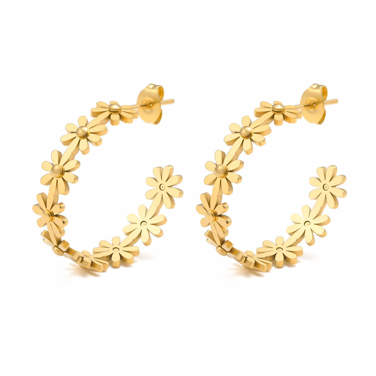 Daisy Flower Hoop Earrings – 18K Gold Stainless Steel Waterproof Hoop Earrings SPOT EH-390G