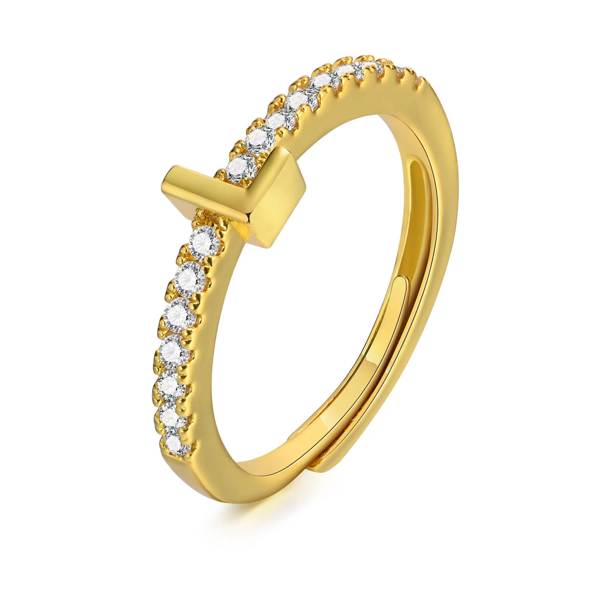 Women's Initial Letter Ring – Pavé CZ Adjustable Stacking Ring Initial Letter Ring SPOT L