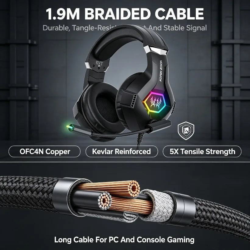 VIKEFON GS450 Wired Gaming Headset RGB Bass Mic PS5 Xbox PC Wired Gaming Headset SPOT