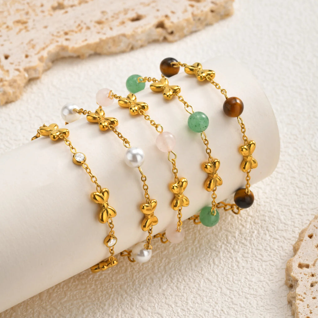 Bowknot Natural Stone Bead Bracelet – 18K Gold Girls Jewelry Girls Charm Bracelet SPOT