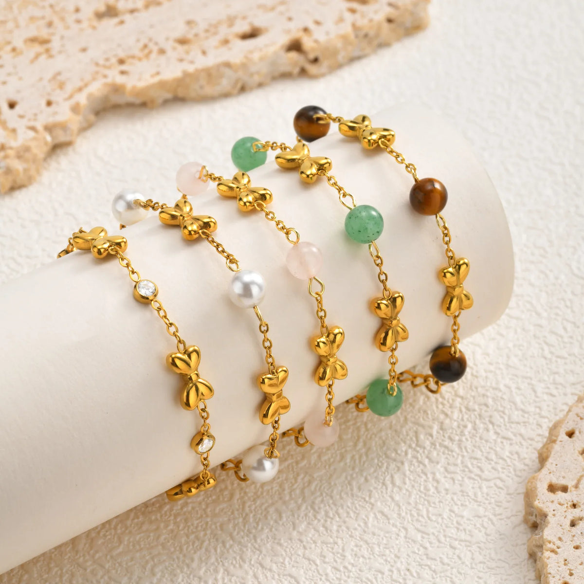 Bowknot Natural Stone Bead Bracelet – 18K Gold Girls Jewelry Girls Charm Bracelet SPOT