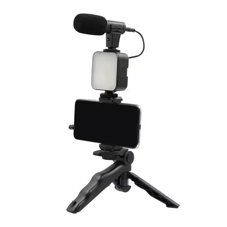 Smartphone Vlogging Kit – Tripod, Mic & LED Fill Light Vlogging Starter Kit SPOT Black NO Remote