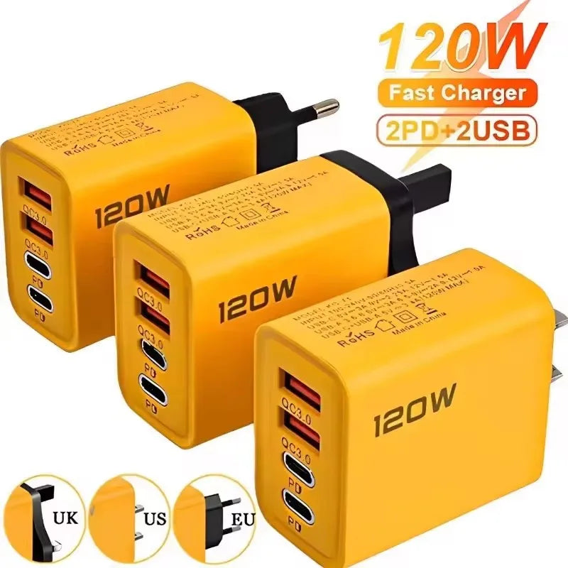 4-Port 120W USB-C Fast Charger | PD & Quick Charge 3.0 USB-C Wall Charger SPOT