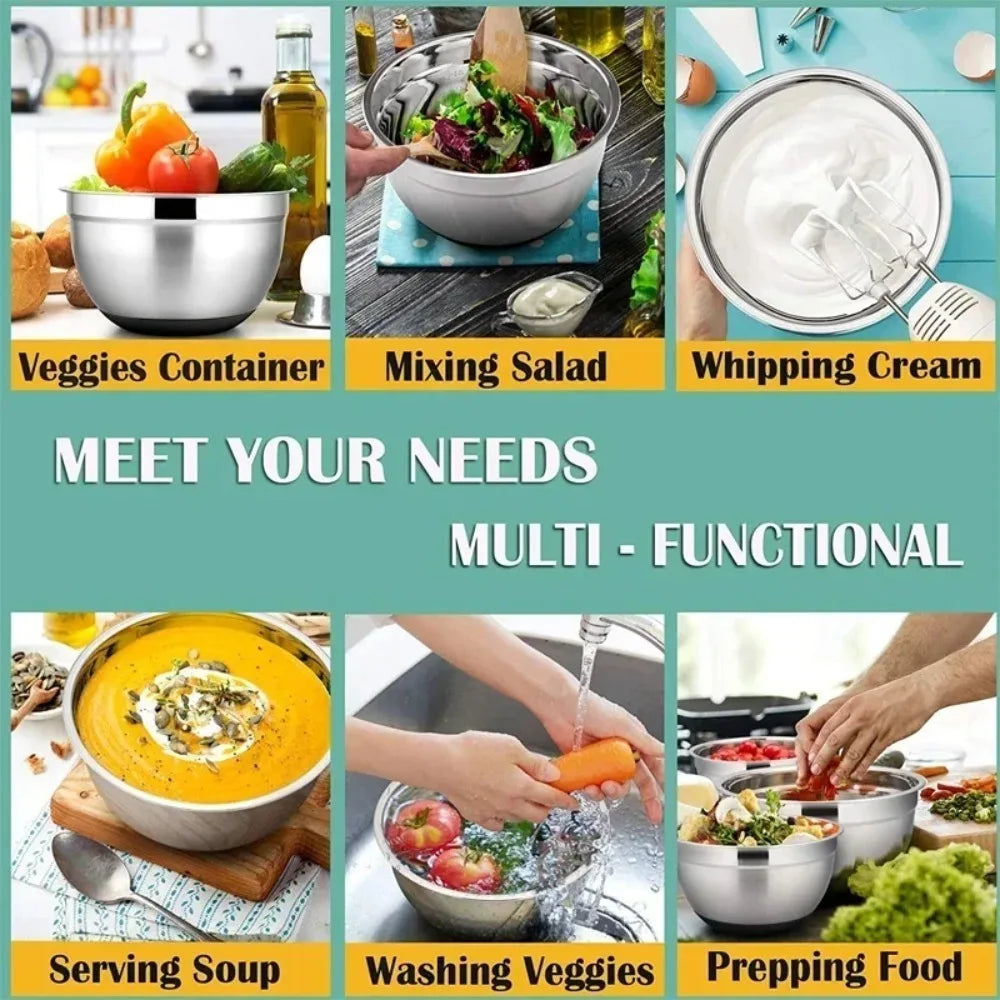 Stainless Steel Mixing Bowls with Lid & Non-Slip Silicone Base Mixing Bowl Set SPOT