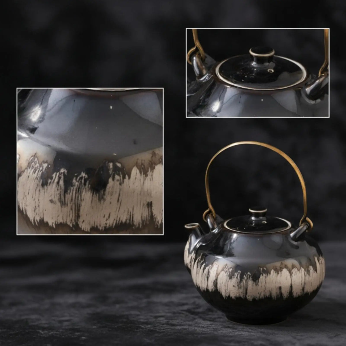Decorative Ceramic Teapot Glazed Finish & Metal Accents – Display Decorative Teapot SPOT