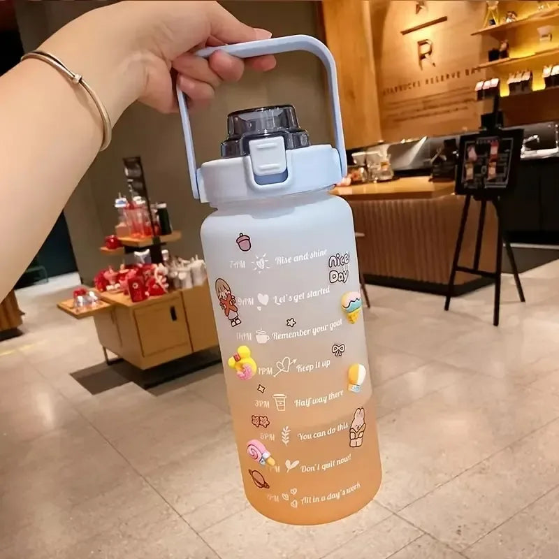 2L Frosted Water Bottle with Straw, Time Marker & Stickers Water Bottle SPOT