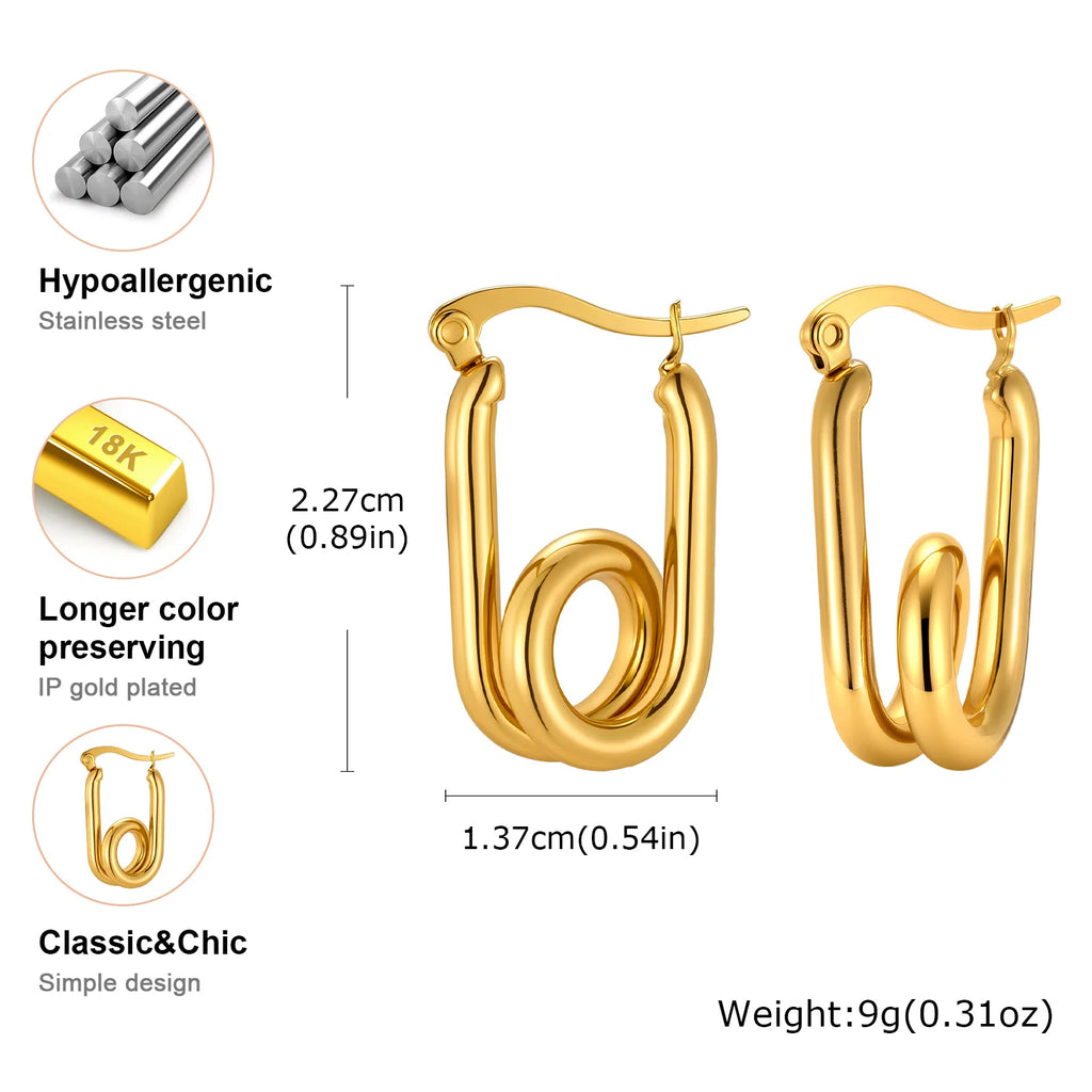 Double Row Paperclip Hoop Earrings – 18K Gold Plated Steel Hoop Earrings SPOT