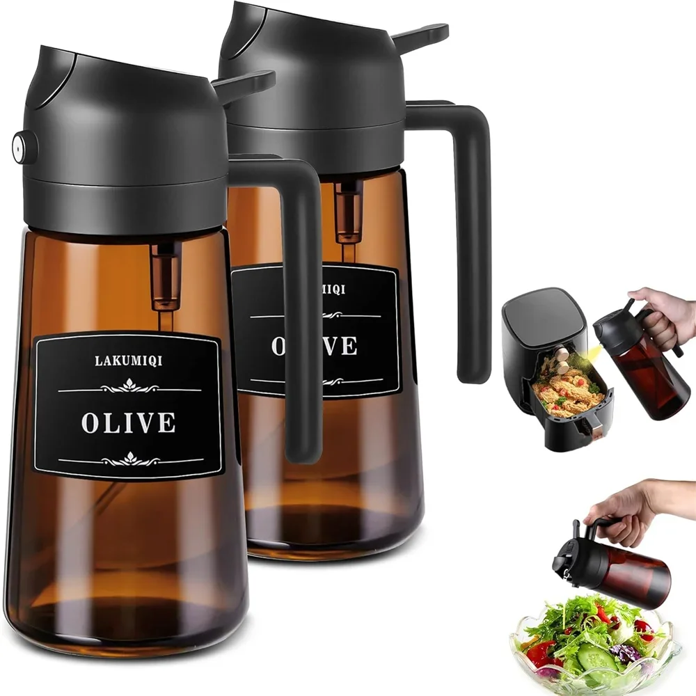 2-in-1 Glass Oil Sprayer & Dispenser – 16oz Leakproof Olive Oil Bottle Oil Sprayer Dispenser SPOT