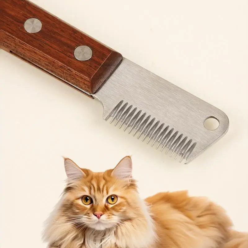 Pet Stripping Knife – Stainless Steel Grooming Tool Wood Handle Pet Grooming Knife SPOT