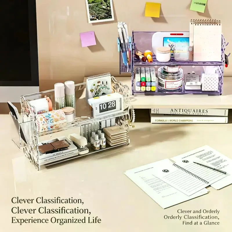 2-Tier Clear PET Desk Organizer – Tool-Free Desktop Shelf Desktop Organizer SPOT