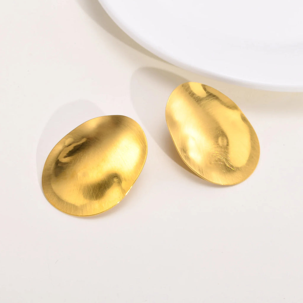 Meaeguet Matte Oval Stud Earrings – Stainless Steel, Gold Stud Earrings SPOT