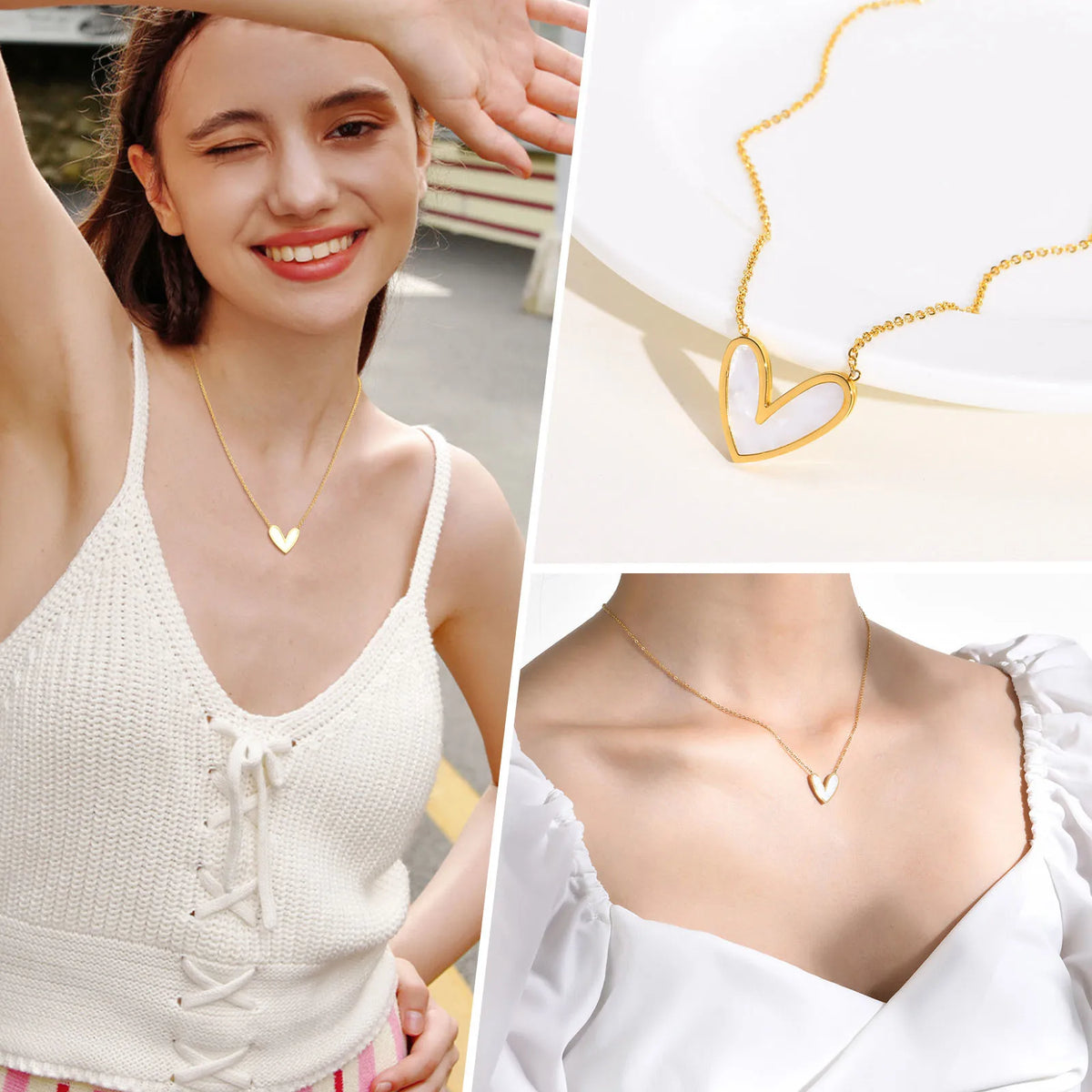Heart Pendant Necklace – White Seashell Stainless Steel Women Pendant Necklace SPOT