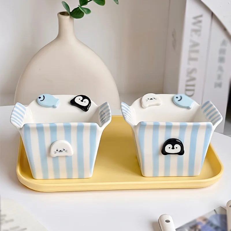 Penguin Ceramic Snack Bowl – Hand-Painted Porcelain Dessert Bowl Ceramic Snack Bowl SPOT