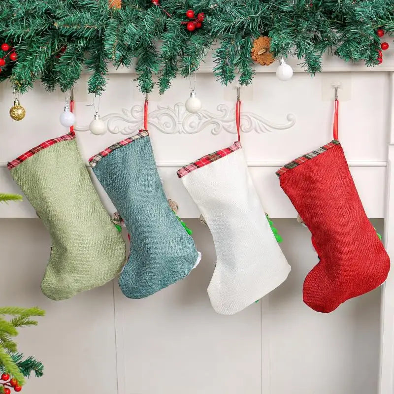 Linen Christmas Stockings 3D Reindeer & Santa – Reusable Décor Christmas Stocking SPOT