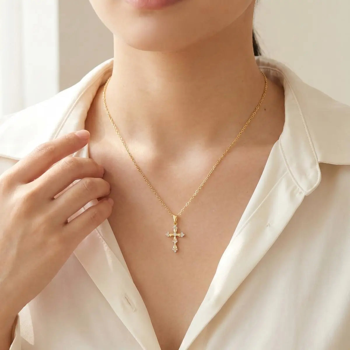 Gold Cross Necklace Zircon Baroque Pendant – Meaeguet Women Cross Pendant Necklace SPOT