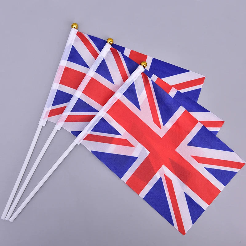 Union Jack Hand Flags with Poles – 10 or 100 Pack UK Party Hand Wave Flags SPOT