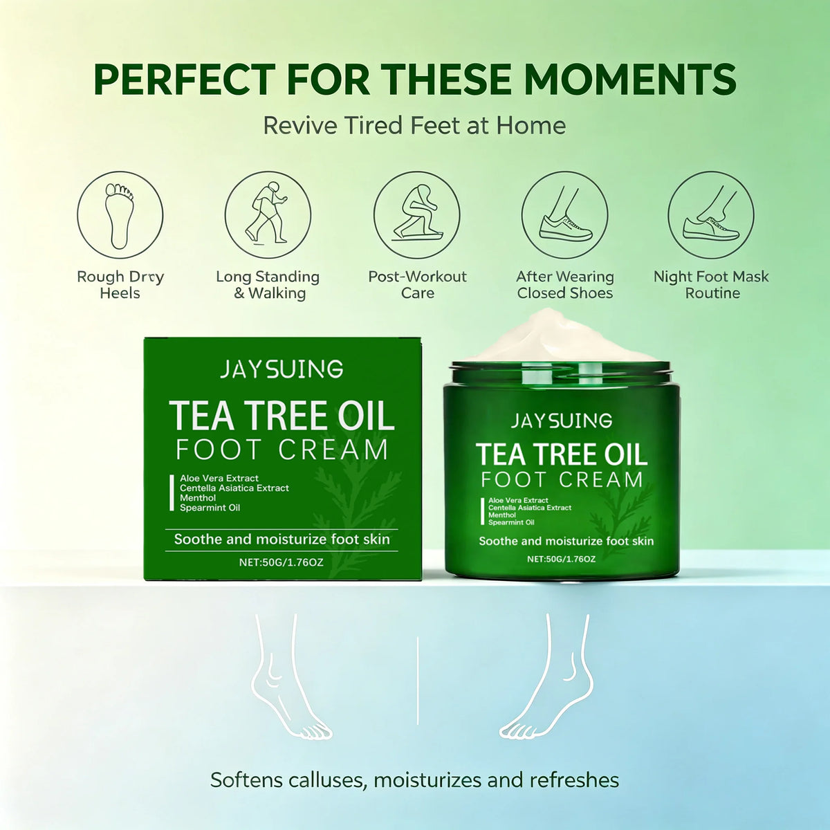Jaysuing Tea Tree Oil Foot Cream – Moisturizing 50g Foot Cream SPOT