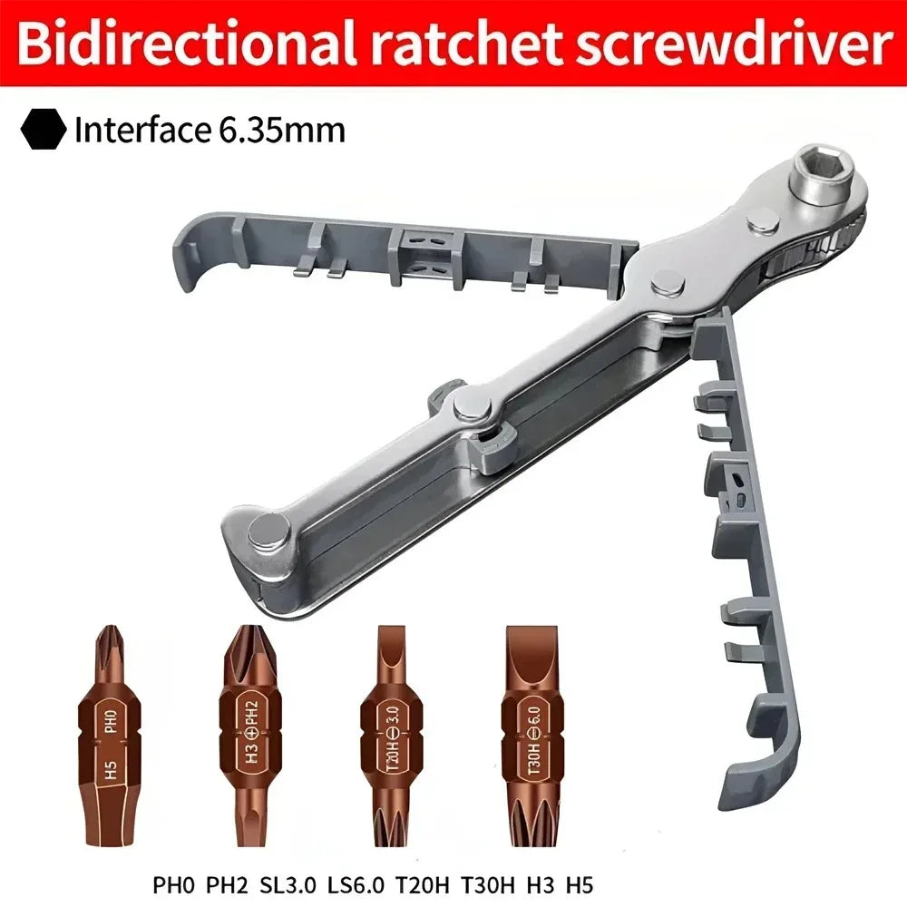 Bidirectional Ratchet Screwdriver – Foldable Right Angle Multi-Bit Ratchet Screwdriver Set SPOT