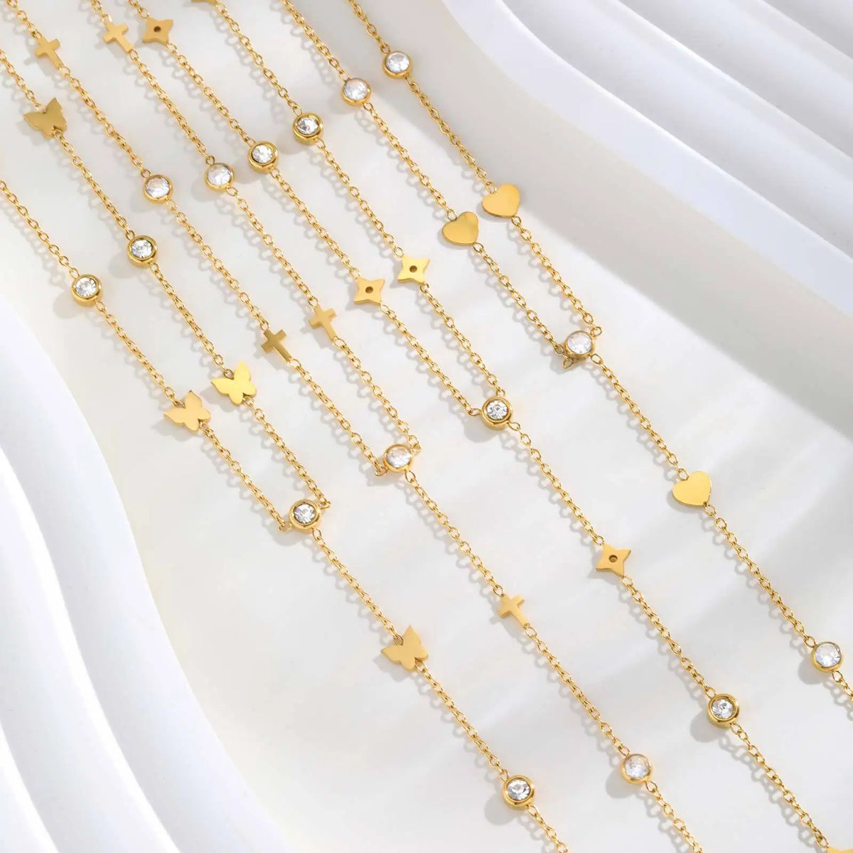 Cross Y-Shaped Lariat Necklace – Gold Zirconia Drop Chain Lariat Chain Necklace SPOT
