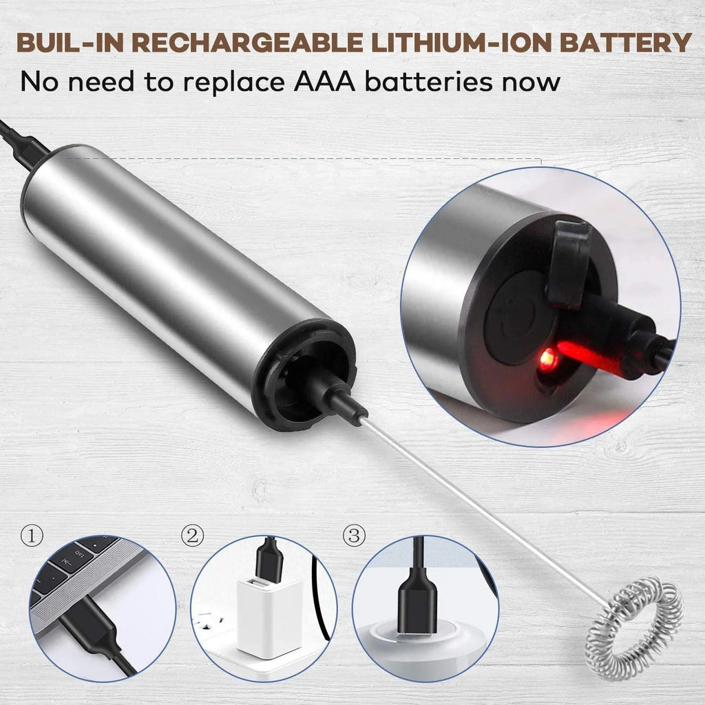 USB Rechargeable Electric Milk Frother – Stainless Steel & 2 Whisks Electric Milk Frother SPOT
