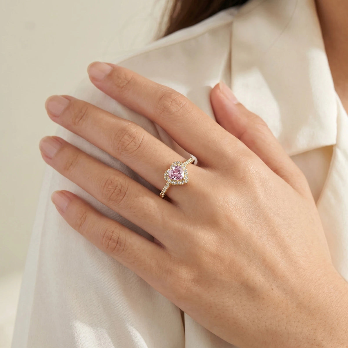 Adjustable Zircon Heart Ring for Women – Open Band, Silver Fashion Ring SPOT
