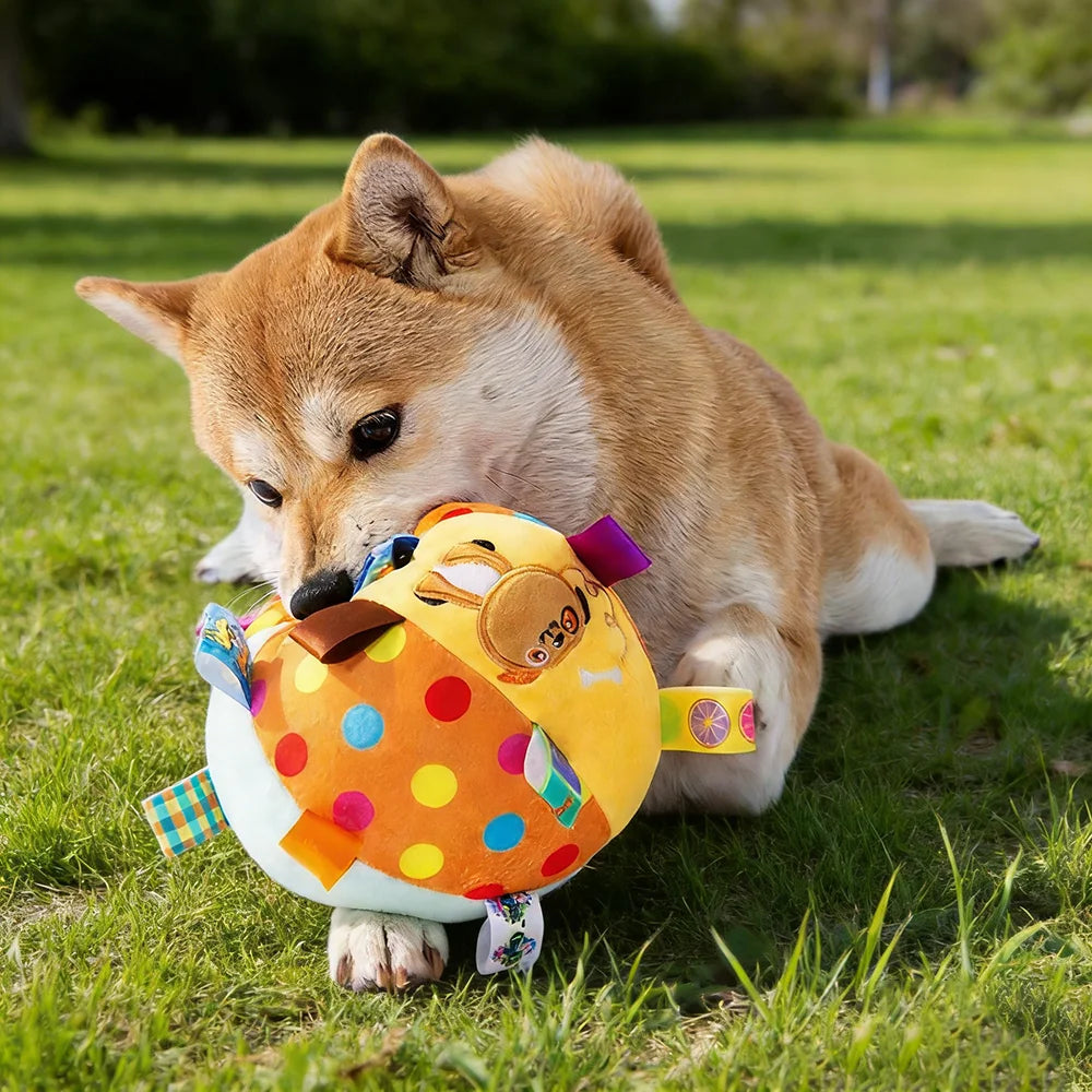 Interactive Ball Dog Toy – Bite-Resistant Plush Handle & Bells Interactive Dog Toy SPOT
