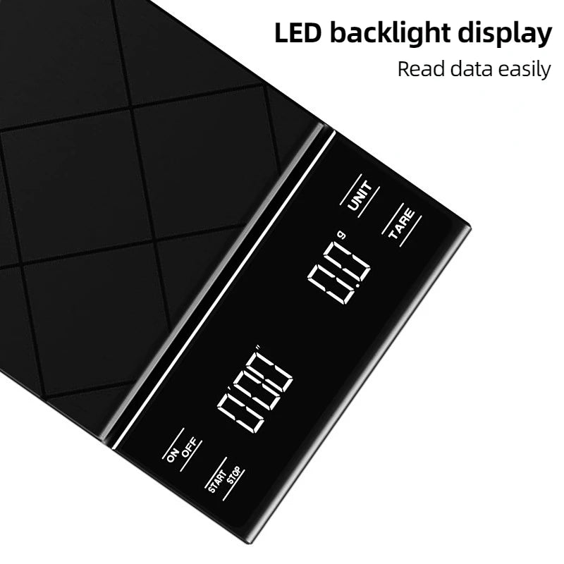 Digital Coffee Scale with Timer & LED Screen – 3kg/0.1g Digital Kitchen Scale SPOT