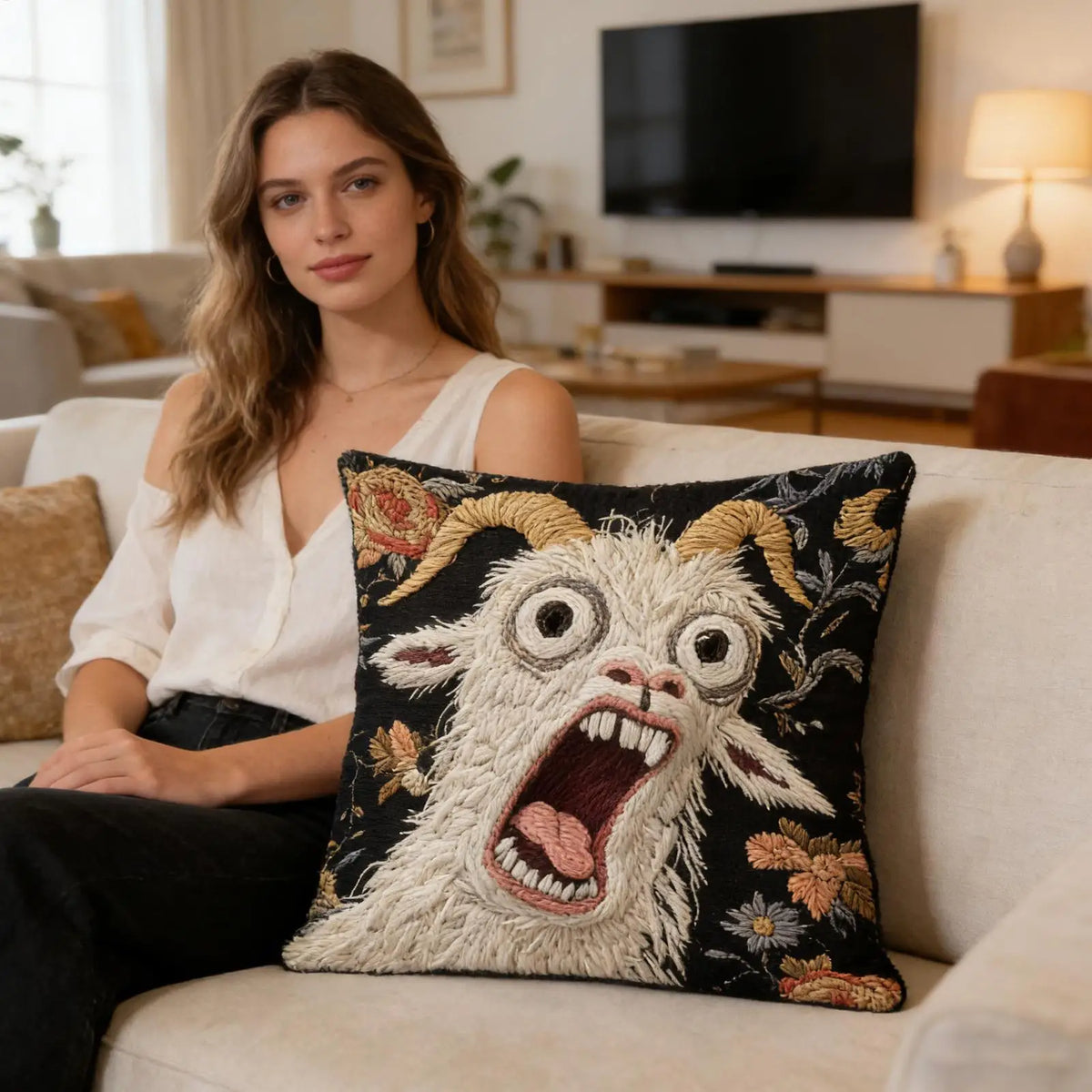 Screaming Goat Plush Pillow Cover – 45x45cm Cushion Cover Decorative Pillow Cover SPOT