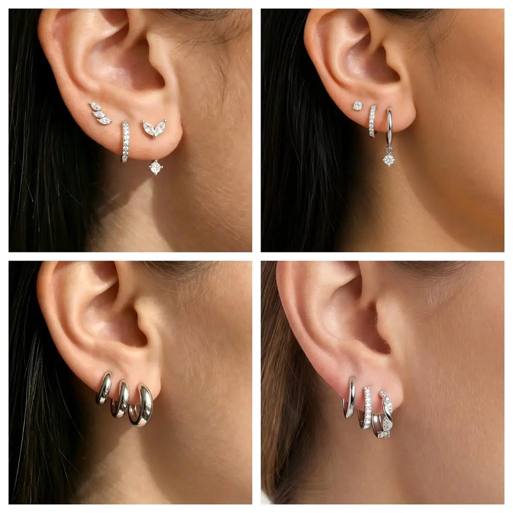 3-Piece Cartilage Huggie Earrings Set – Silver Tone Hypoallergenic Huggie Hoop Earrings SPOT