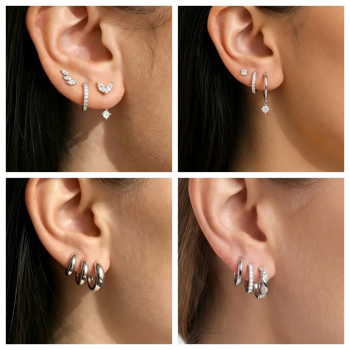 3-Piece Cartilage Huggie Earrings Set – Silver Tone Hypoallergenic Huggie Hoop Earrings SPOT