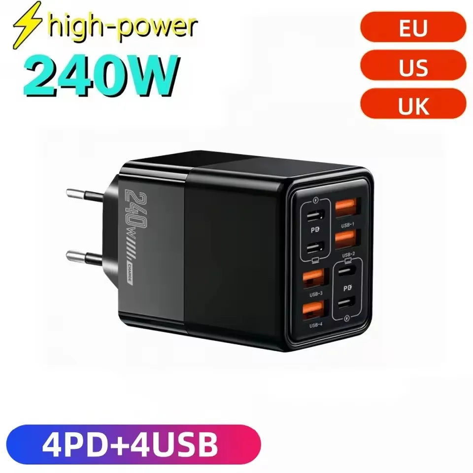 8-in-1 240W USB-C Fast Wall Charger – 4 PD + 4 USB Ports Multi-Port Wall Charger SPOT
