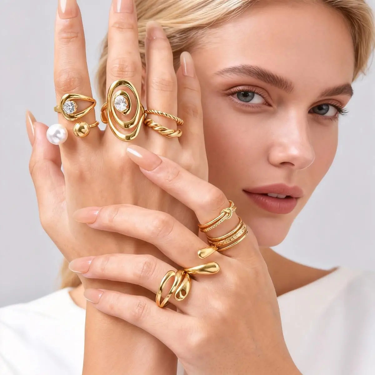 Meaeguet 18K Gold Adjustable Geometric Stacking Ring Women Gold Stacking Ring SPOT