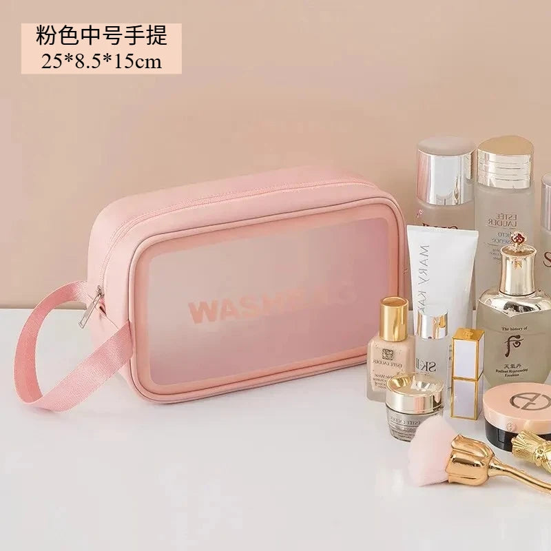 Transparent Waterproof Travel Makeup Bag – Large Capacity Travel Makeup Bag SPOT Medium pink