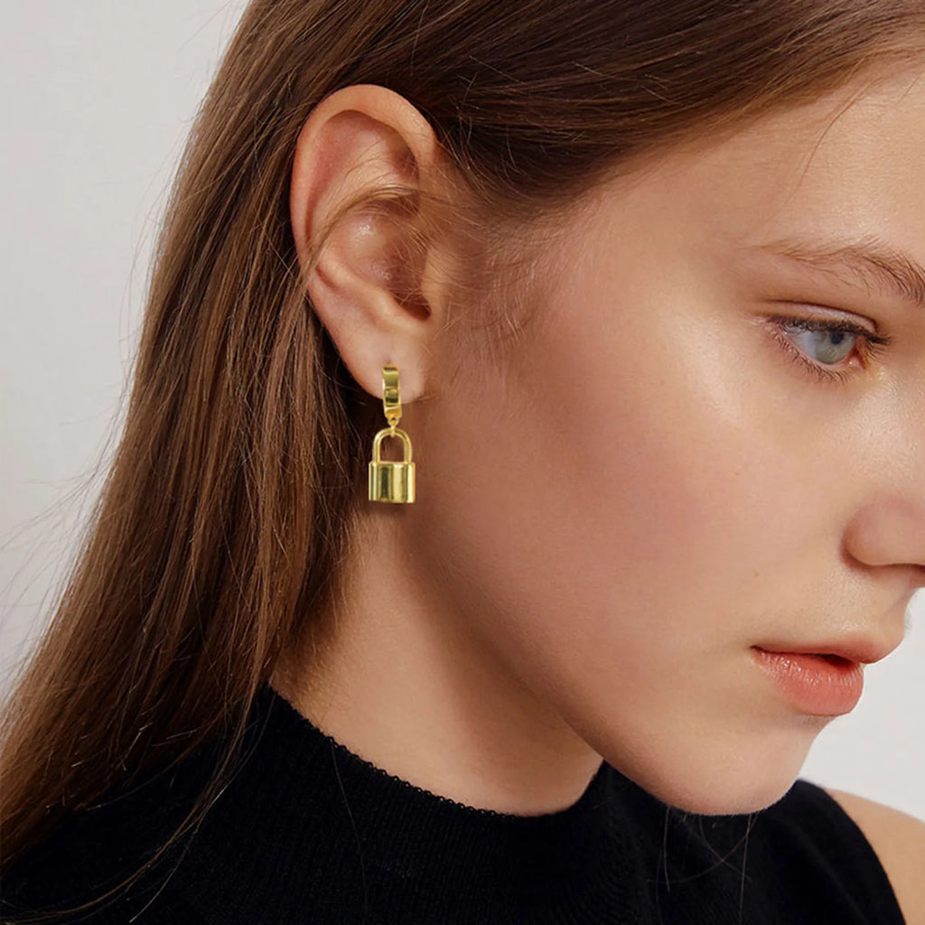 18K Gold Plated Padlock Huggie Hoop Earrings for Women Huggie Hoop Earrings SPOT