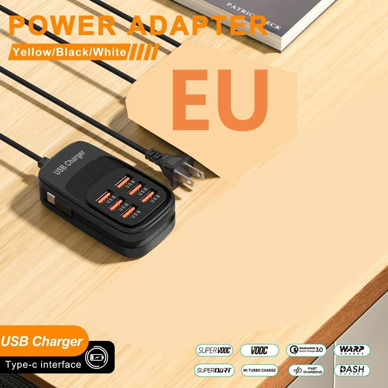 6-in-1 Desktop Charging Station | 3 USB-A & 3 PD Type-C Ports Desktop Charging Station SPOT EU Black 6USB